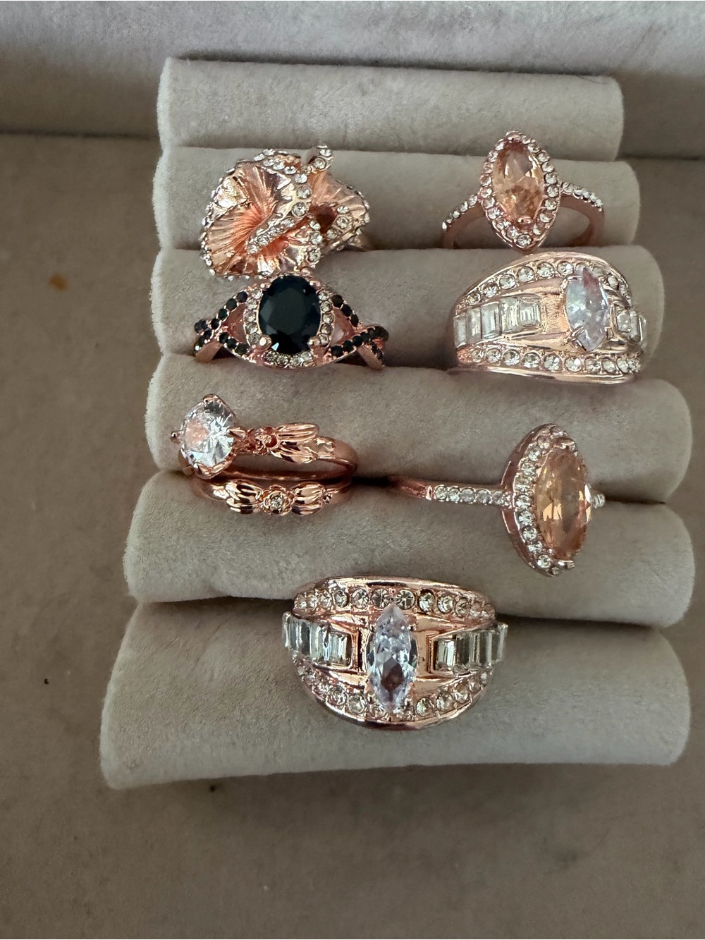 Rose Gold Statement Ring Lot #2 (7 Rings) + Bangle - Costume Jewelry